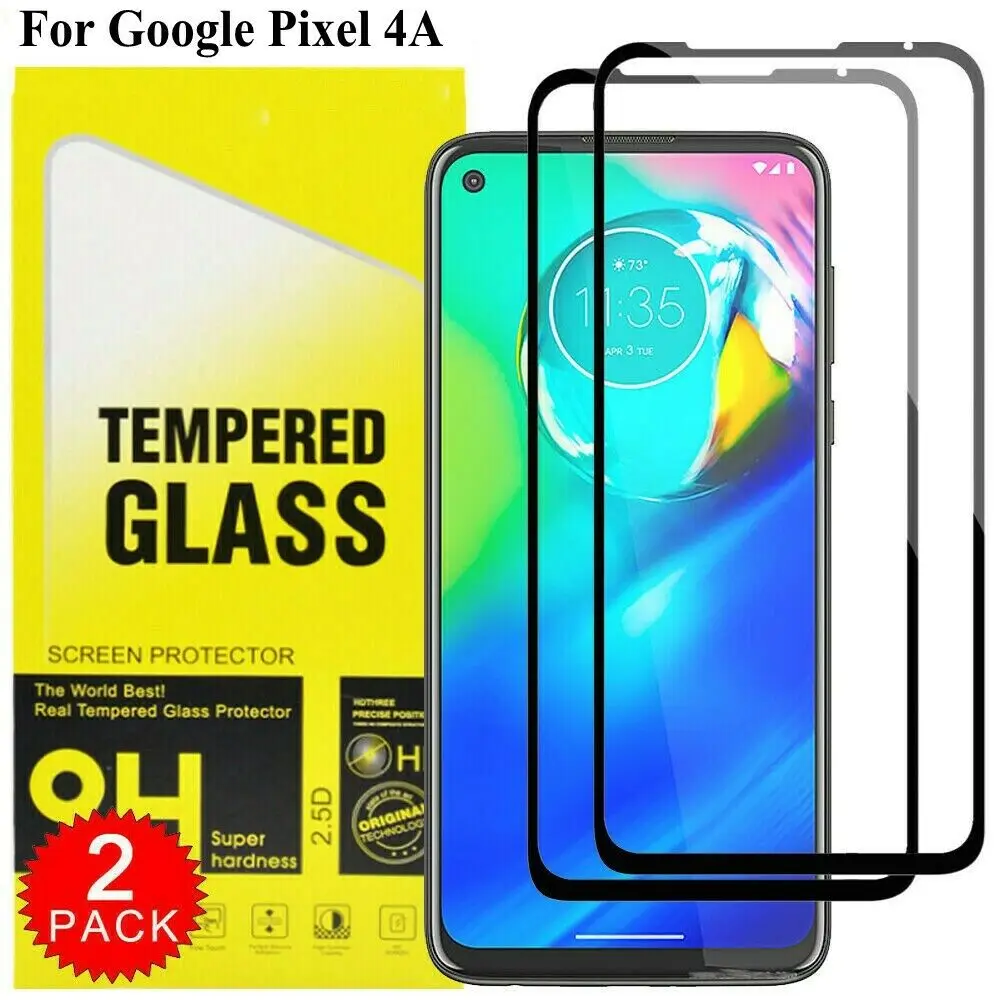 Protectores de pantalla de vidrio templado para Google Pixel 4a, película de cobertura completa, borde negro, 2 uds.