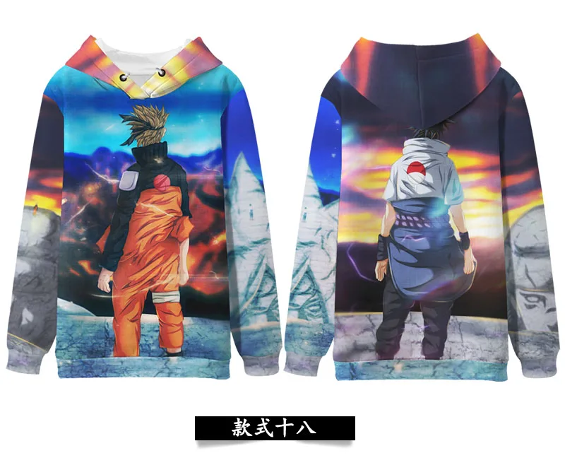Anime Hoodie NARUTO Uzumaki Uchiha Sasuke Hatake Winter Hooded Sweatshirt Full Color Pullover Couple Women Men Sportswear Coat - Color: Winter 18