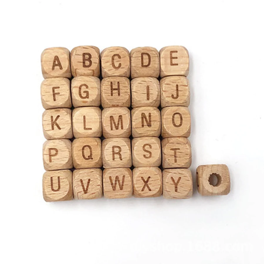 10mm 50PCS Square Wooden Alphabet Beads A-Z Letter beads for Baby Dummy Chewable Nursing Pacifier Chain Accessories fosmeteor 100pcs lot 10mm acrylic spacer beads letter beads square alphabet beads for jewelry making diy handmade accessories