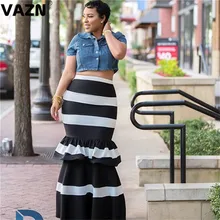 VAZN GCY11035 специальный продукт Летняя Сексуальная черная Полосатая юбка оборки труба Оболочка юбки сексуальные женские длиной до щиколотки юбка