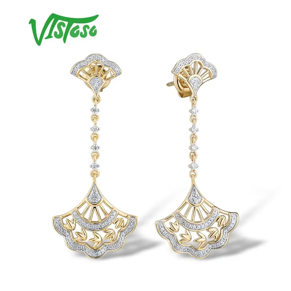 VISTOSO золотые серьги для женщин подлинный 14K 585 желтое золото сверкающие