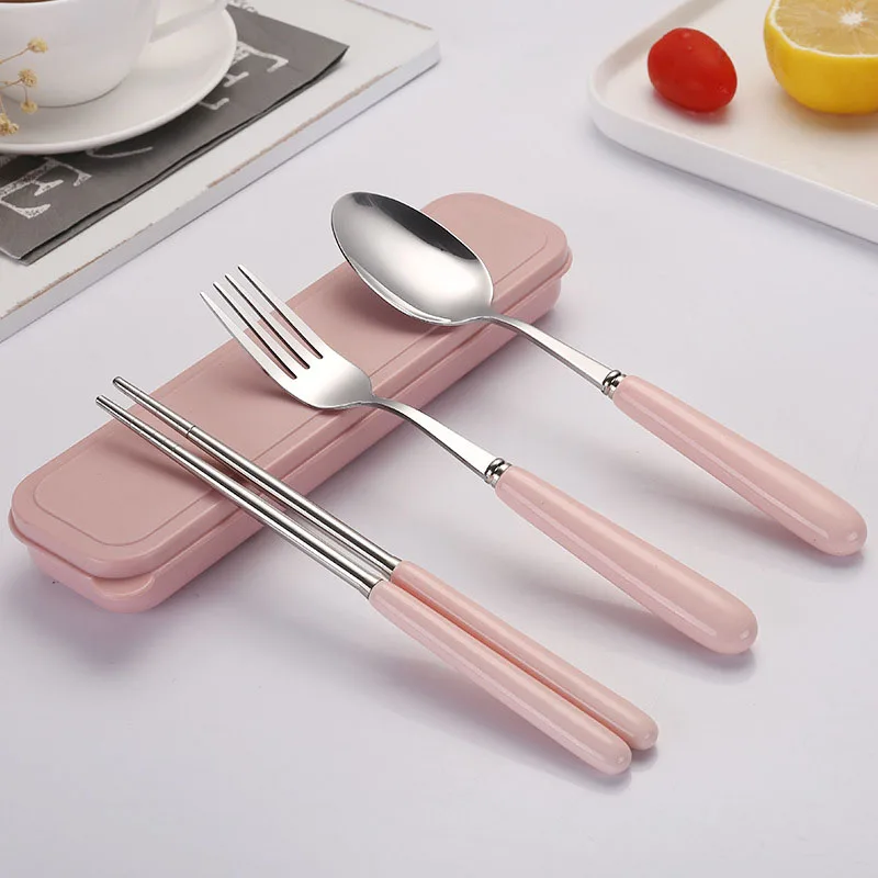 Палочки для еды ложка и вилка набор портативная посуда из нержавеющей стали 3 шт. набор столовых приборов палочки для еды вилки ложки для путешествий кемпинга - Цвет: Spoon and fork set