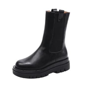 

Fashion Leather Chelsea Ankle Boots Women Platform Shoes High Top Thick Outsole Boots For Lady Autumn Winter Quality Trendy 2020