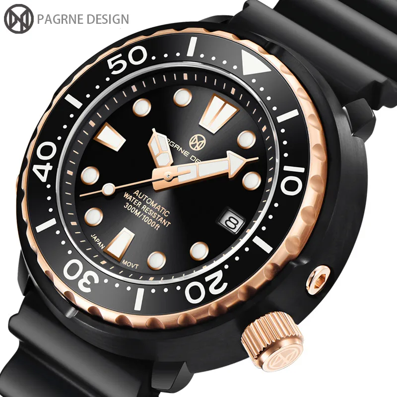 PAGRNE DESIGN Diver Men's watch 300M Waterproof NH35 Mechanical Watches Sapphire Crystal  Automatic Wristwatch Relogio Masculino 1