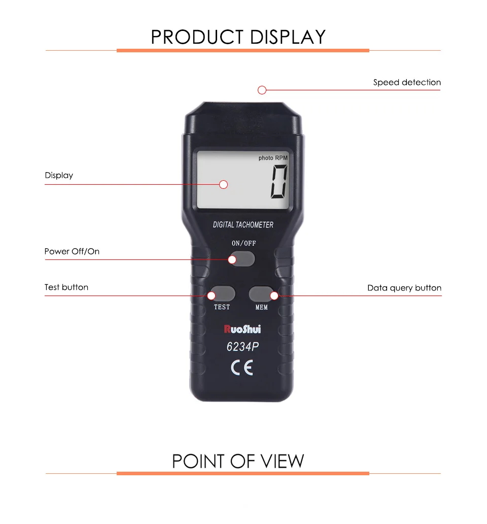 RuoShui 6234P цифровой тахометр лазерный Бесконтактный 2,5~ 99999 ОБ/мин такометро измеритель скорости corta vento фотоэлектрический Авто Тахометр анемометр тахометр цифровой