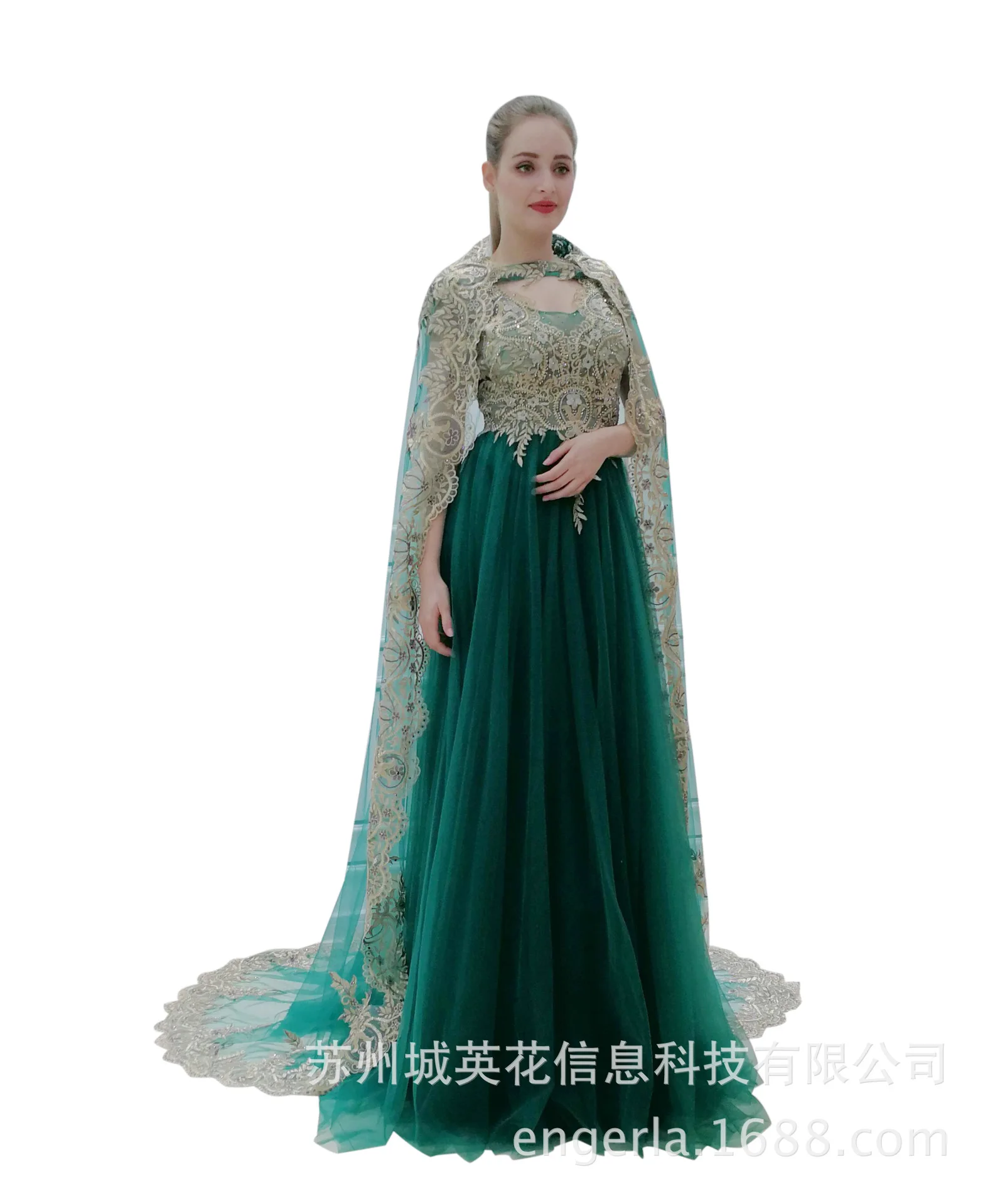 

Green Tulle Crystal Evening Dresses Long Scoop Ball Gown Formal Dresses For Women Plus Size Prom Dresses Abito Da Sera