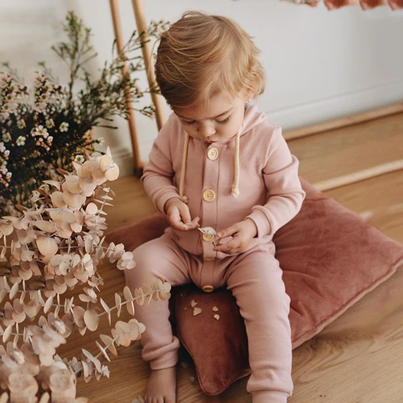 

New Autumn Infant Baby Girls Boys Long Sleeve Solid Print Hoodie Rompers Kids Bodysuit Jumpsuit
