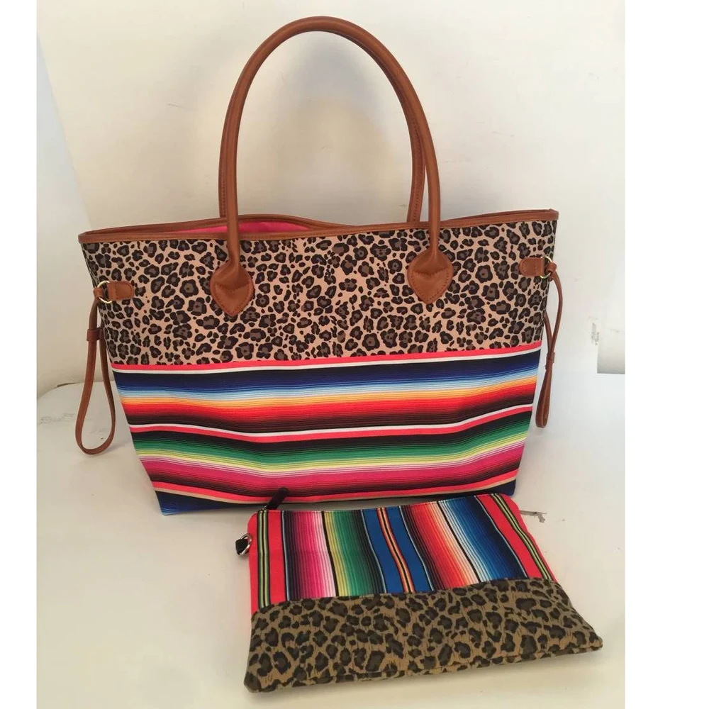 

Leopard And Serape Tote Bag With Matching Wristlet Bag Hnadbag and Clutch Bag Set Big Purse And Small Purse Set DOM1141