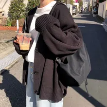 Korean Style Fashion Loose Sweater Casual Solid Color Long-sleeved V-neck Single-breasted Cardigan Sweater Coat Female Korean Style Fashion Loose Sweater Casual Solid Color Long-sleeved V-neck Single-breasted Cardigan Sweater Coat Female
