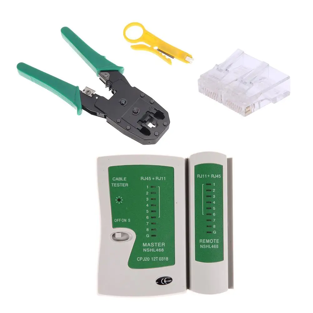 Mejor vendedor  Kits 3 en 1 alicates, herramientas + Tester de Cable de red + 100 Uds conectores RJ45 tapones modulares zWzKE3pywa6