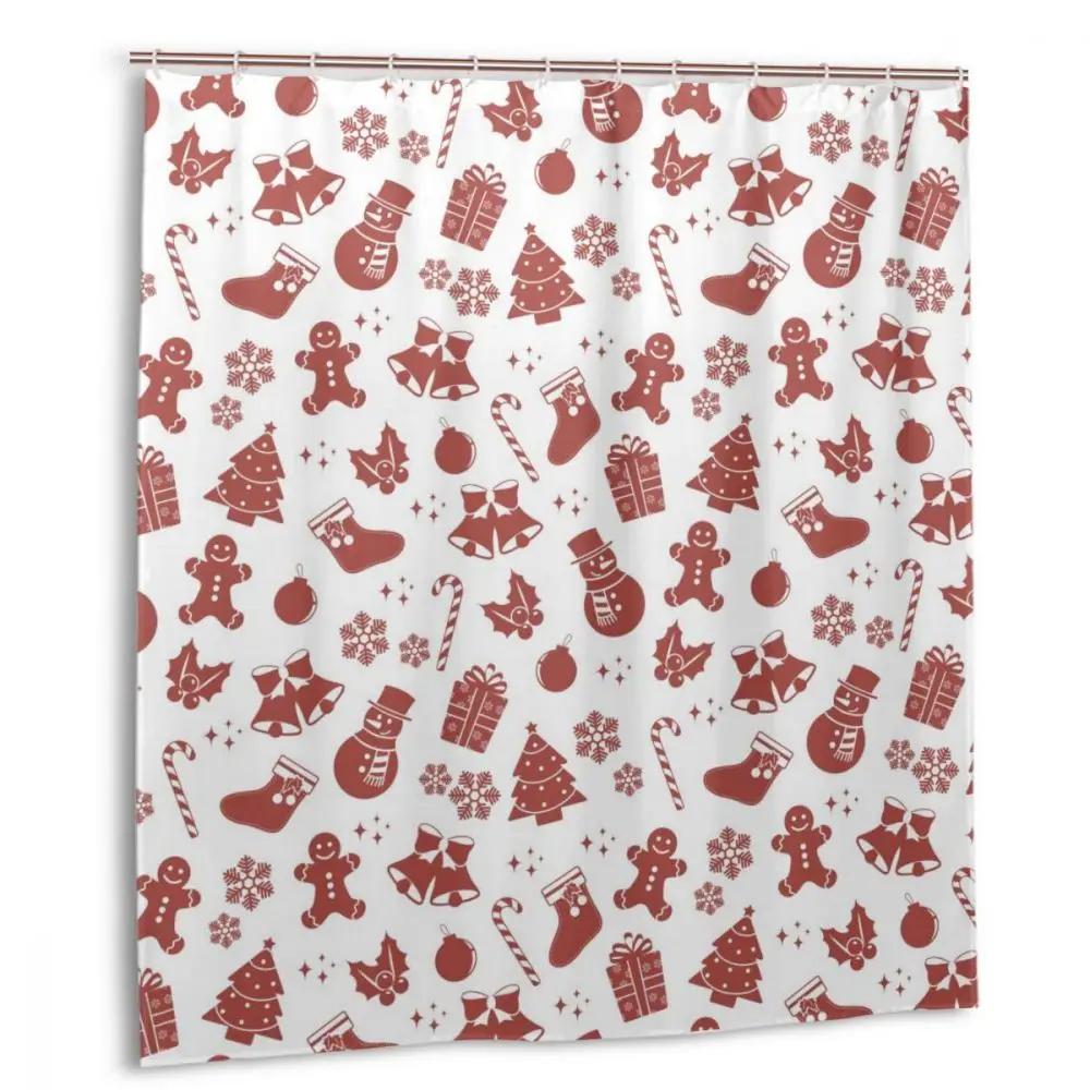 

CHARM HOME Christmas Pattern Plastic Shower Curtain 66x72 In with free hooks Customized Bathroom Decorative Waterproof Polyester