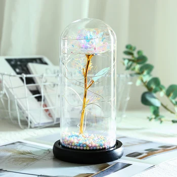 

Colorful Romantic Rose Night Light W/ Glass Lampshade Dome 20-LED Lamp Gift Night Lighting Home Decoratiom