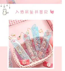 Kawaii Creative Cartoon Oil sand Ruler PVC Drawing Ruler Cute Girl Quick Sand Ruler Pendant Bookmark Student Office Stationery