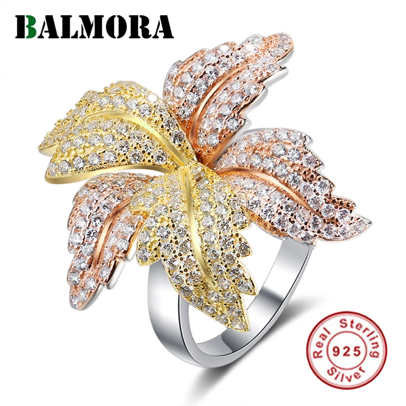 BALMORA Настоящее серебро 925 пробы маргаритки цветы и циркон кольца для женщин Любовник Девушка подарок модные ювелирные изделия Anillos 5,5g кольцо