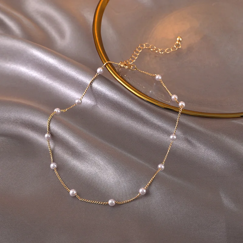 

2020 Simple Gold Color Simulated Pearls Chain Short Choker Necklace for Women Girls Collares Bijoux Femme Charm Jewelry