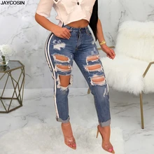 JAYCOSIN Джинсы женские с дырками, в полоску, с карманами, с высокой талией, джинсы повседневные, деним, прямые брюки, новинка, горячая Распродажа, metersbonwe 1207