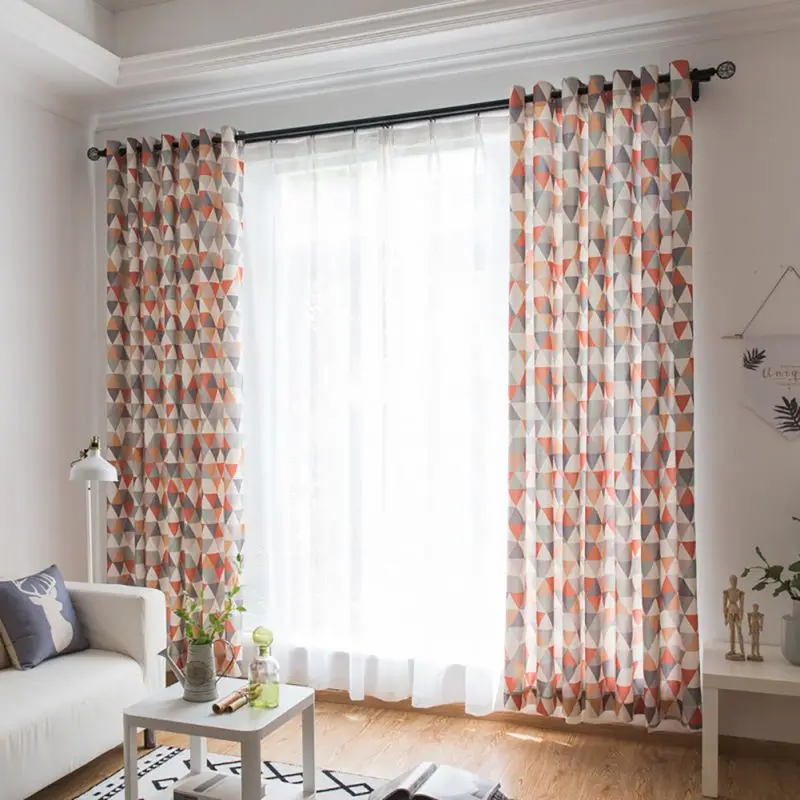 Colorful Print line Cotton Blinds Shading Window Curtains High Quality Black Out Red Curtain for Living Room 100*280cm