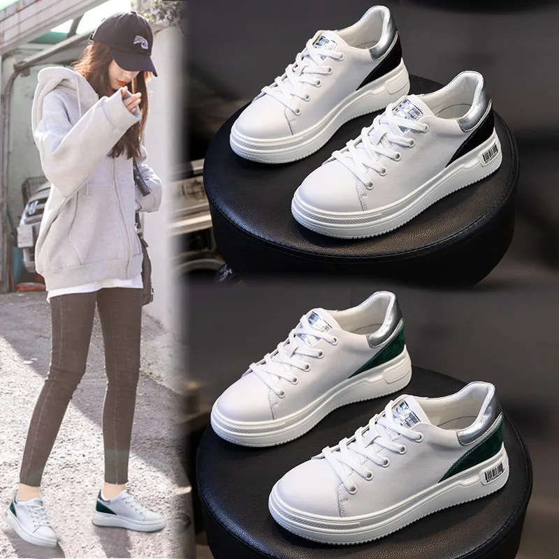 

Genuine Leather Small White Shoes Woman Season 2020 Flat Bottom Single Shoe Woman Thick Bottom Shallow Mouth Leisure Time
