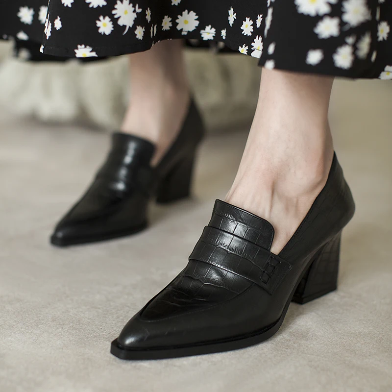 

Genuine Leather Luxury Shoes Women Pointed Toe Slip-On Woman Pumps High Heels Wedding Shoes Shallow Autumn Womens Shoes
