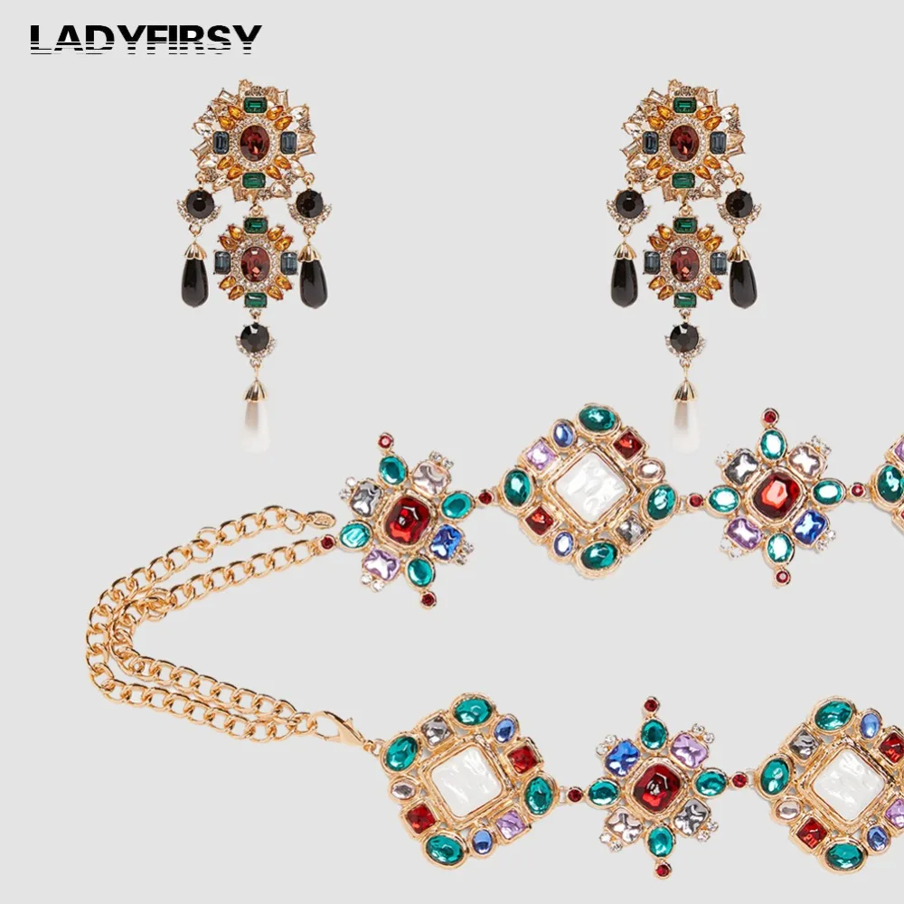 Ladyfirsy, имитация, пояс с жемчугом, серьги, наборы для женщин, Винтажный цветок, кристалл, полый пояс, элегантные свадебные аксессуары, набор
