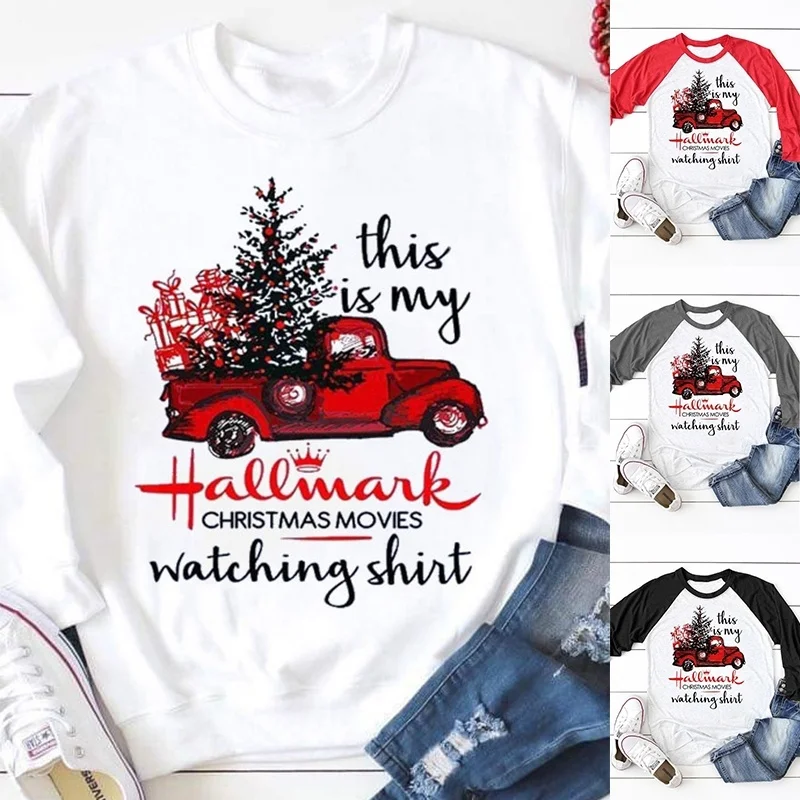 

Women's Fashion This Is My Hallmark Christmas Movies Watching Shirt Christian Shirt Christmas Shirt Long Sleeve Printed Tops