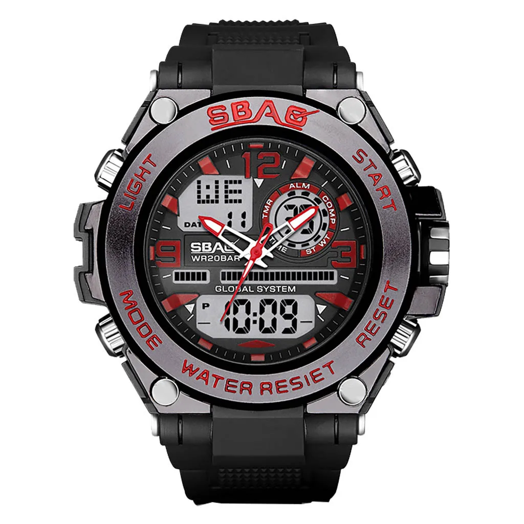 Спортивные часы SBAO, многофункциональные, большой циферблат, Круглый, двойной дисплей, спецназ, спортивные мужские часы, relogio, цифровые спортивные часы - Цвет: E