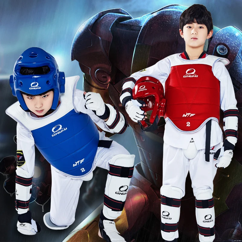 5 pcs set WTF approved Taekwondo protectors suite Helmet chest shin arm guards Child karate headgear MMA kick body hugo Helmets | Спорт и