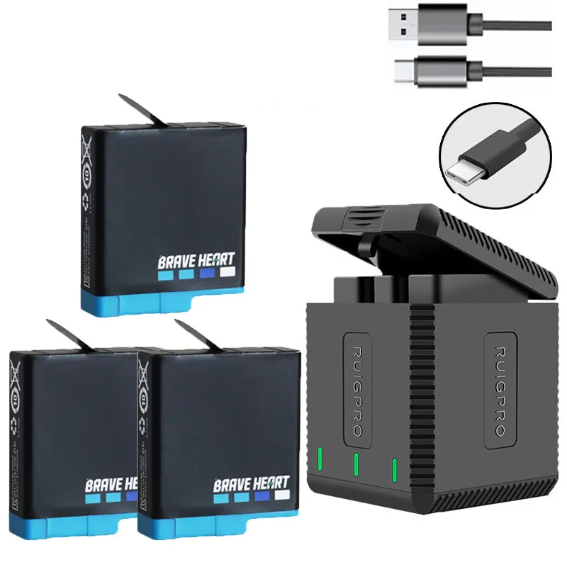 Аксессуары для камеры Go pro Hero 5 батарея + usb портами и светодиодным индикатором 3