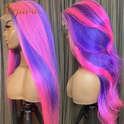 Ombre Highlight Wigs 13X4 Frontal Lace Wig Pink and Purple Lace Front Human Hair Wigs For Women Human Hair Wig Remy Hair