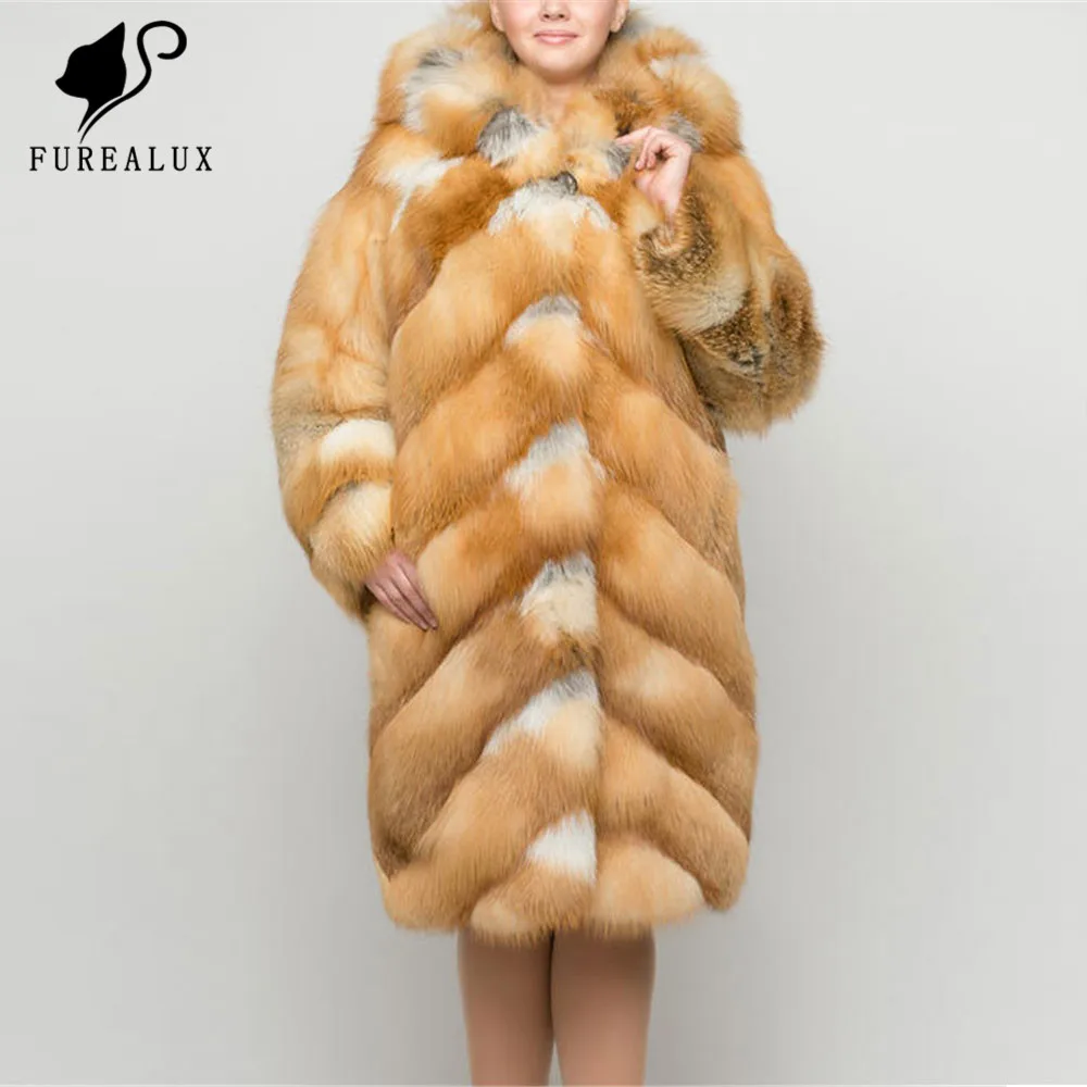 

Red Fox Fur Coats For Women Hooded Full Pelt Warm Thick Fur Jacket Natural Genuine Fox Fur Outwears Customized Winter For Female