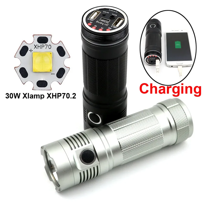 Powerful Xlamp Xhp70 Led Flashlight Type C Usb Charging 18650