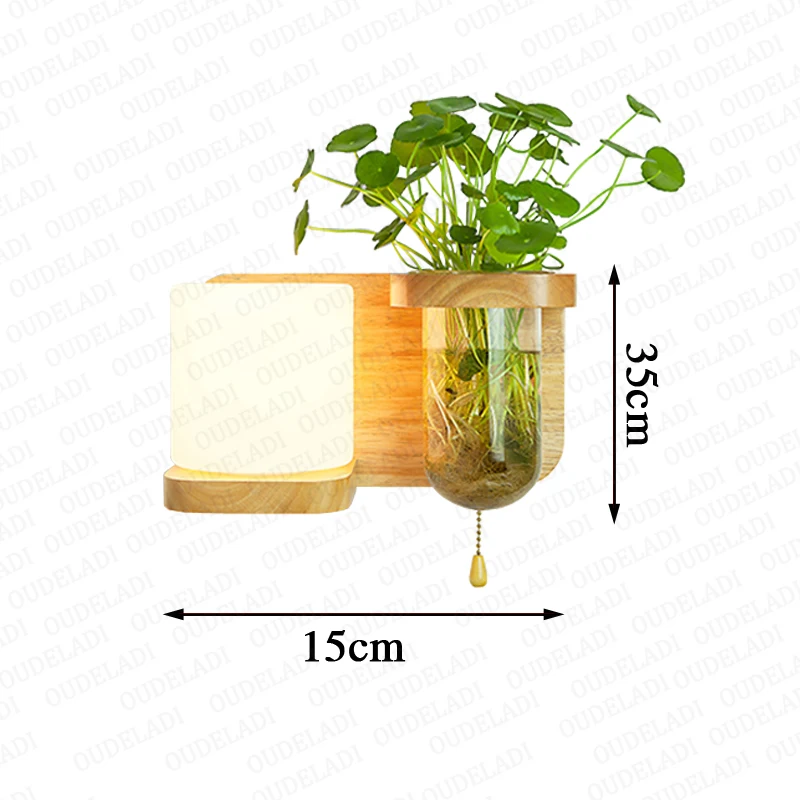 Nordic minimalist interior with switch green plant solid wood aisle decorative balcony bedside lamp E27 wall lamp