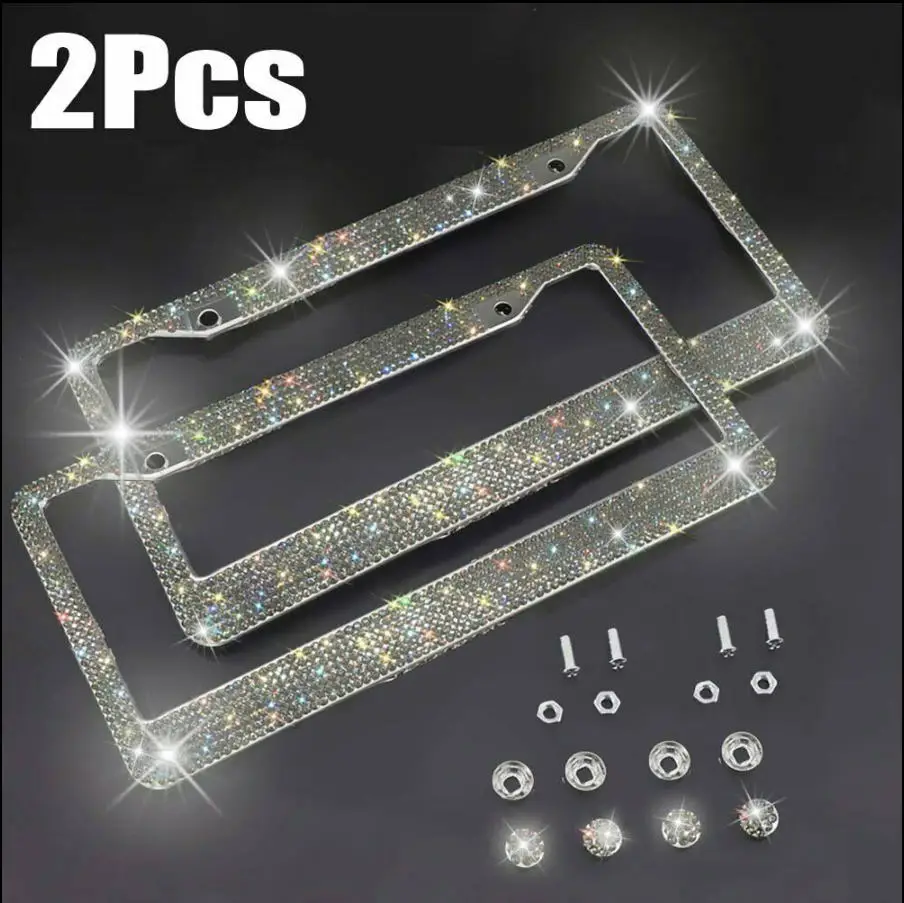 

Bling Metal License Plate Frame Tag Glitter Crystal Diamond Sparkling Rhinestone 2PCS