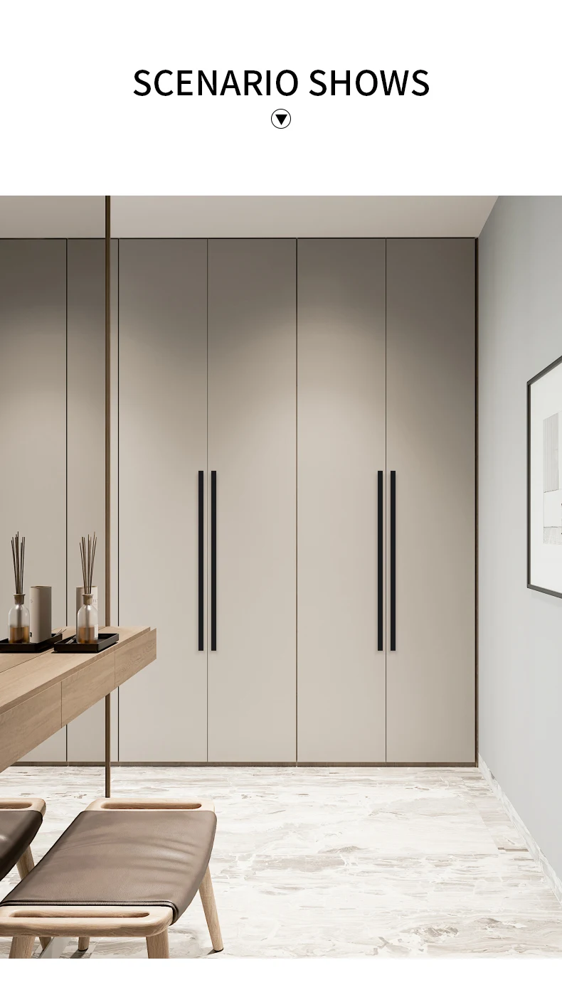 YONFIA 3728 Black Long Aluminium Profile Wardrobe Cabinet Drawer Pull Handle Long Gold Kitchen Furniture Closet Pull Door Handle