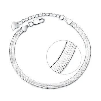 

ModaOne 925 Sterling Silver Flat Snake Chain Blade Lobster Clasp Adjustable Bracelet Anklet For Women pulseira masculina
