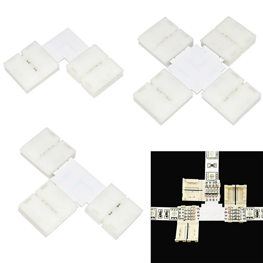

10mm Connector 2 4 Pin L T X Cross Shape PCB Solderless Corner Strip Connector For RGB 3528 5050 Led Strip Light