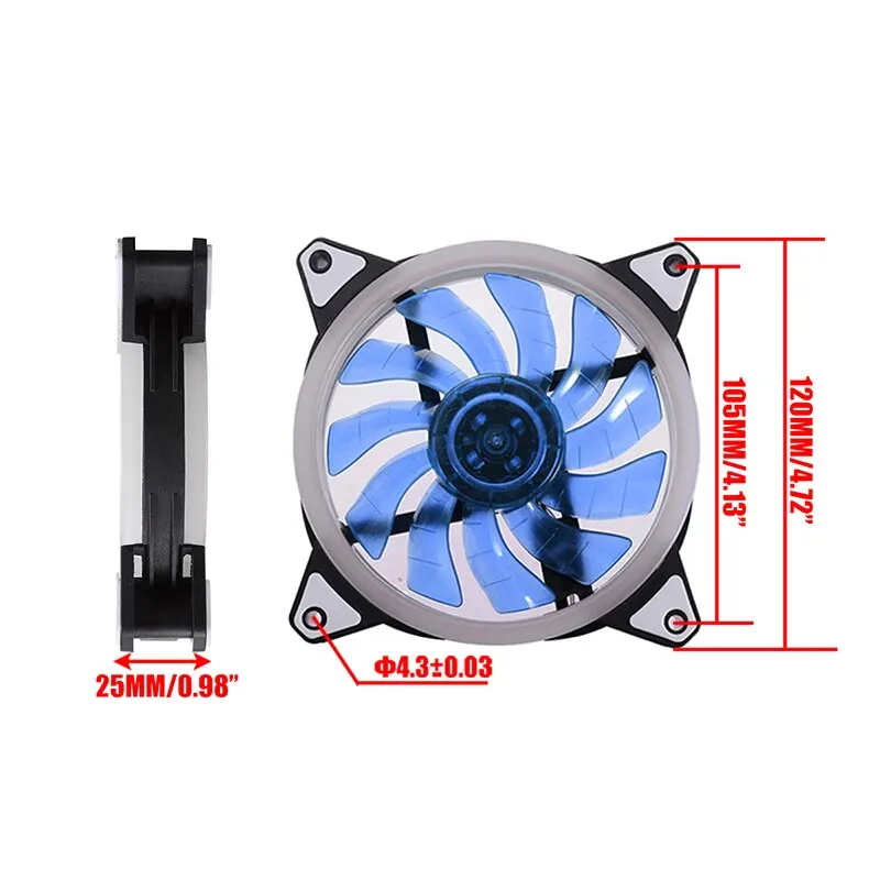 For PC Computer Chassis Radiating 1PC Cooling Fan Colorful LED Silent Cooler 120x120x25mm DC 12V 6 Colors Mayitr