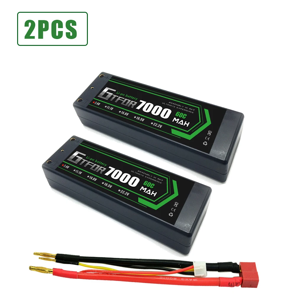 GTFDR 2 шт. 2s Lipo аккумулятор 7 4 В 60C 7000 мАч жесткий чехол батареи с мм пулей для 1/8 1/10 RC