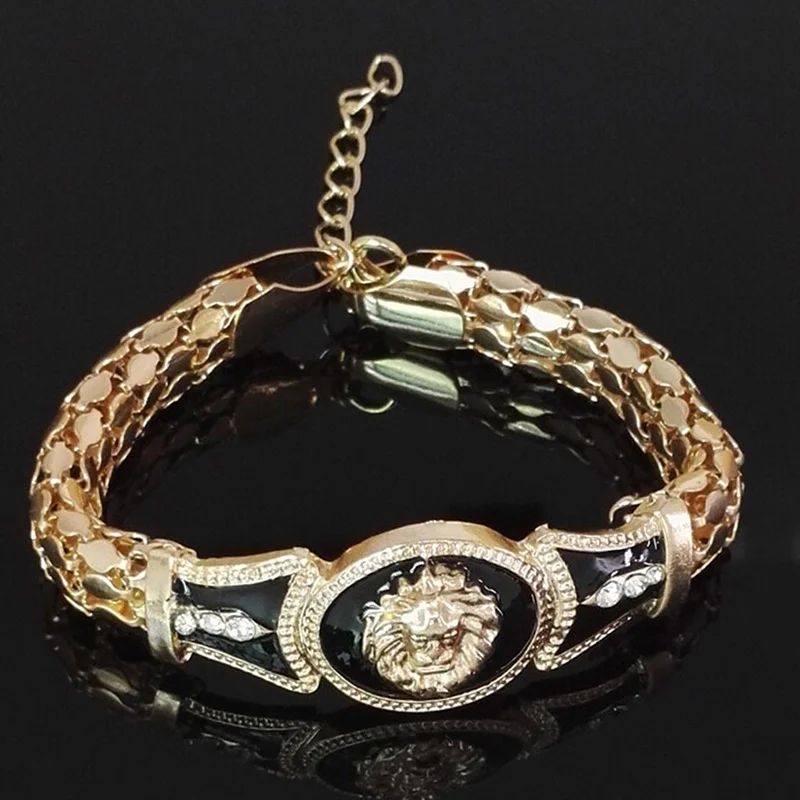 Vintage Rhinestone Antique Golden Pendant Hand Chain Lion Head Suitable for Any Occasion &amp Link Bracelets Fashion | Украшения и