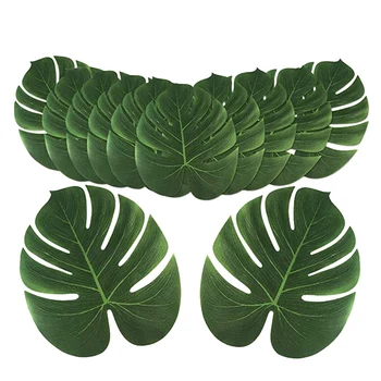 

48 Pcs Artificial Tropical Palm Leaves 13.8Inch, Hawaiian Luau Party Jungle Beach Theme Table Decoration Accessories-Dropship