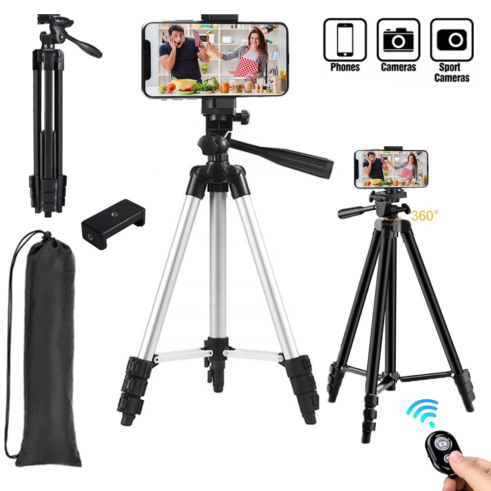 

Camera Phone Tripod Photography Selfie Stand Portable AdjustableStand Mount Smartphone Holder Clip Control Live Video Youtube