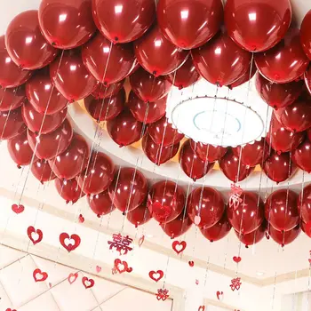 

50Pcs/Pack10 inch 6pcs Ribbon Latex Balloon Ruby Red Balloon Valentine Day PXPC