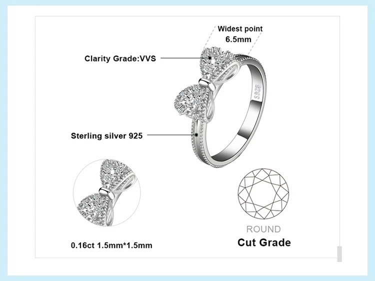 Jewelrypalace лук Юбилей обручальное кольцо для Для женщин soild 925 стерлингов Серебряные ювелирные изделия для девочек вечерние подарок другу