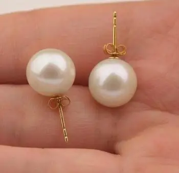 

Free Shipping Perfect 9-9.5mm AAAA WHITE AKOYA PEARLS EARRING GOLD >jewerly free shipping