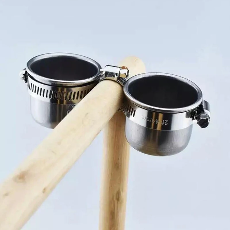 

New Bird Feeder Cups Food Water Feeding Bird Double Cups With Clip Stainless Steel Parrot Cage Stand Bird Supplies