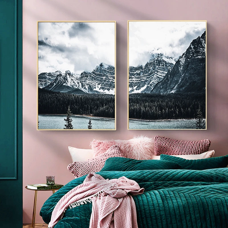 Mountain Lake Forest Cloud Canvas Painting Nordic Nature Landscape Posters  And Prints Wall Art Picture Modern Bedroom Decor - Painting & Calligraphy -  Aliexpress