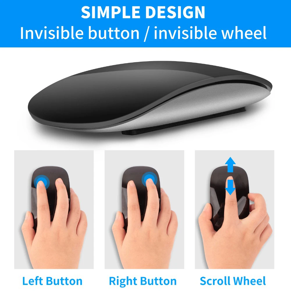 Bluetooth 5.0 Wireless Mouse Rechargeable Silent Multi Arc Touch Mice Ultra-thin Magic Mouse For Laptop Ipad Mac PC Macbook Blu