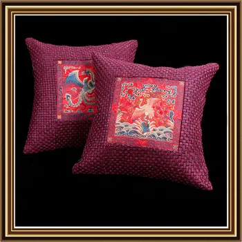 

Simplicity Chinese Style Linen Cushion Cover Embroidered Red-crowned Crane Waist Pillow Cases Office Car Chair Decor Cover