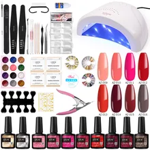 Azure beauty 35 шт./лот 48 Вт Светодиодная лампа набор замачивается базовое верхнее покрытие долговечный гель лак Блестящий цветной гель дизайн ногтей Маникюрные наборы