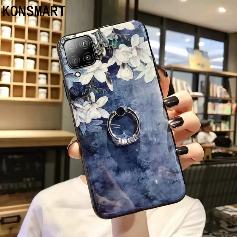 

KONSMART For Huawei P40 Lite 4G Glitter Flower Silicone Soft Phone Case P40 lite 6.4" Luxury Back Cover With Finger Ring Fundas